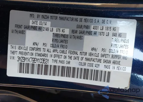 2014 Mazda Mazda3 I Sport из США, поврежденный, VIN 3MZBM1K79EM103531